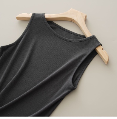 优可丝背心女士一字领螺纹上衣纯色圆领打底衫内搭外穿无袖T恤
