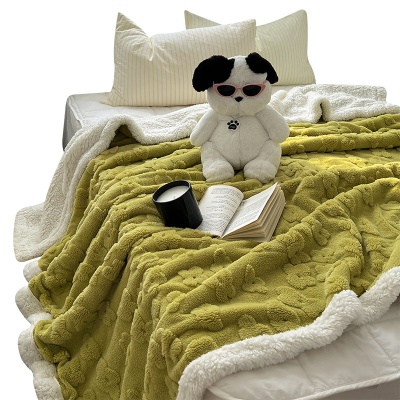 INS温柔云朵花舒棉绒毛毯加厚羊羔绒毯子秋冬保暖夏被空调被夏被