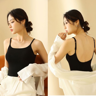 2025春夏新款可调节肩带美背打底背心自带胸垫一体式内搭白色吊带