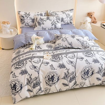 A类母婴级ins裸睡四件套清新全水洗棉床单被套床笠款纯棉宿舍三件