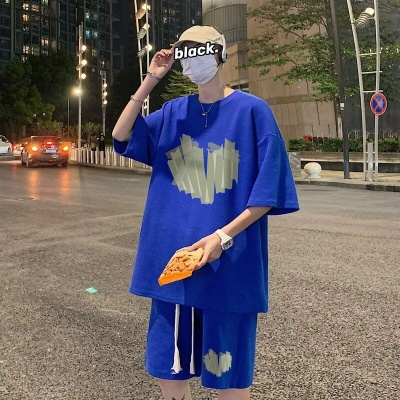 短袖t恤男士夏季套装潮牌ins宽松运动短裤一套搭配运动篮球两件套