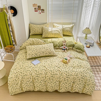 A类超柔提花有氧小竺棉双层纱四件套轻奢母婴级小碎花三件套批发