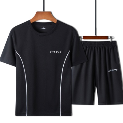 夏季新款男士运动套装外穿圆领休闲短袖男速干衣服短裤两件套男装