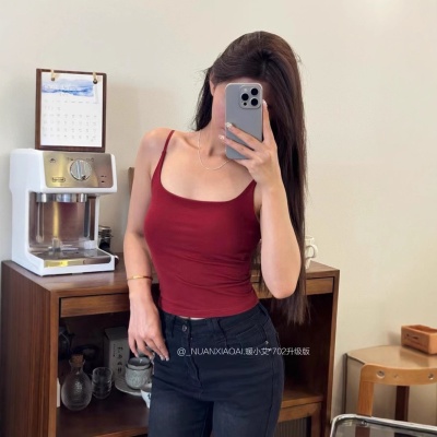 暖小艾702莫代尔吊带背心女带胸垫一体杯可机洗上衣修身显瘦内衣