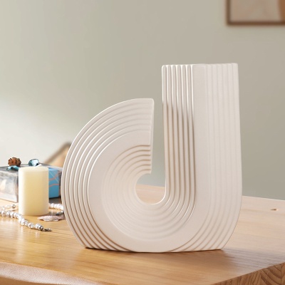 简约几何艺术线条陶瓷花瓶创意生活家居摆件样板房展厅装饰花瓶