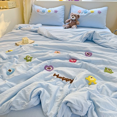 超柔毛巾绣水洗棉夏凉被四件套冰丝凉感空调被学生宿舍