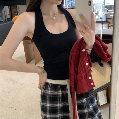 新款辣妹挂脖运动无袖工字小背心女装春夏季外穿内搭打底吊带上衣