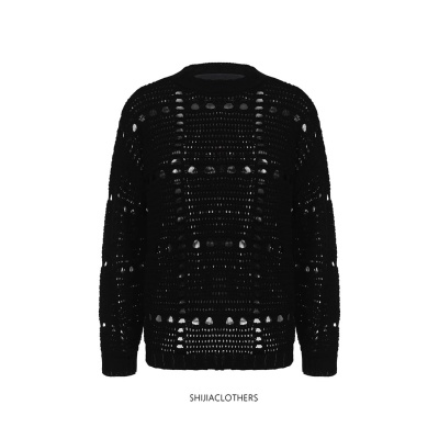 新款亚马逊外贸跨境高档女装体织机挑孔网眼纯棉针织衫上衣女镂空