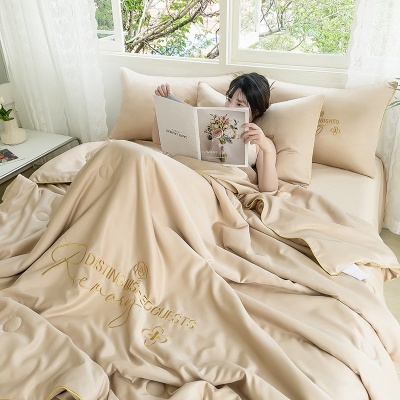 空调被子四季通用花缦水洗冰丝夏被四件套床单床笠单人双人夏凉被