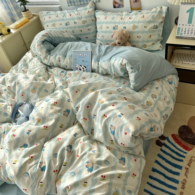 2025春夏款柔软亲肤水洗棉四件套学生宿舍卡通小熊被套床单三件套