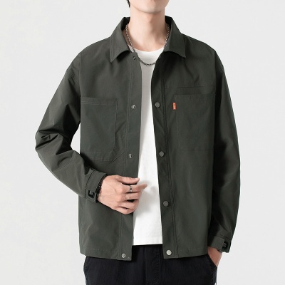 春秋加肥加大码男装休闲夹克外套胖子宽松翻领男式上衣时尚夹克