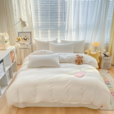 简约纯色亲肤棉酒店四件套白色床单被套床笠三件套床上用品批发