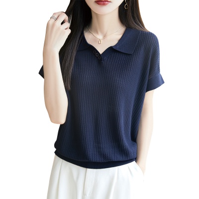 莱赛尔天丝POLO领短袖女宽松休闲t恤衫半袖透气薄款法式女装上衣