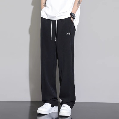 夏季薄款休闲长裤直筒运动裤子男士2025新款冰丝裤潮牌阔腿运动裤