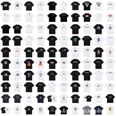 跨境奢潮高品质印花字母logo短袖潮牌外贸欧货B家圆领男式T恤男女