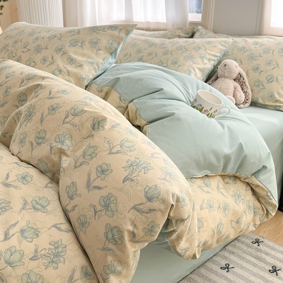 ins小碎花60全棉四件套纯棉学生宿舍三件套单人床单款被罩床笠款