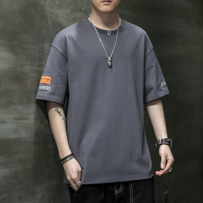 2025夏季短袖t恤男装圆领休闲半袖打底衫潮牌上衣刺绣T恤男士