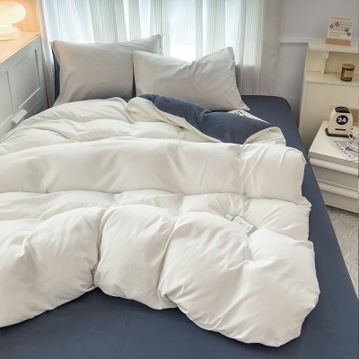 严选四件套ins纯色磨毛床上用品学生宿舍床单被套三件套批发春季
