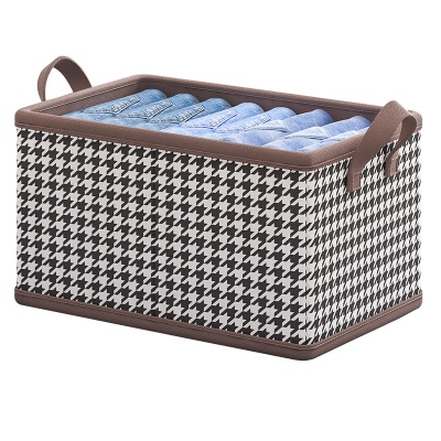 衣服收纳盒家用卧室抽屉可折叠布艺收纳箱千鸟格收纳盒衣物放衣柜