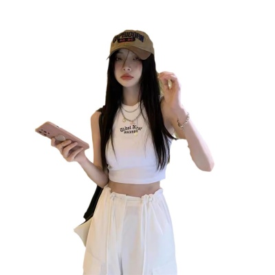 韩版甜辣妹无袖工字内搭小吊带背心女士新款削肩短款外穿别致上衣