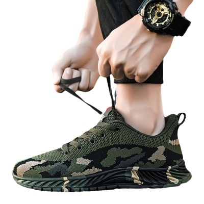 2024春季迷彩休闲鞋子男飞织跑步透气鞋青少年软底轻便防滑运动鞋
