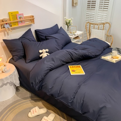 厂家批发撞色磨毛纯色床上用品四件套 简约三件套被套一件代发