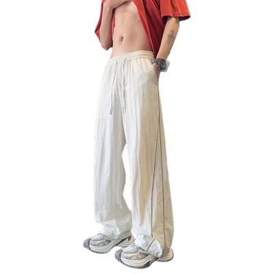 白色辑明线速干裤子男夏季薄款潮牌运动阔腿裤美式直筒宽松休闲裤