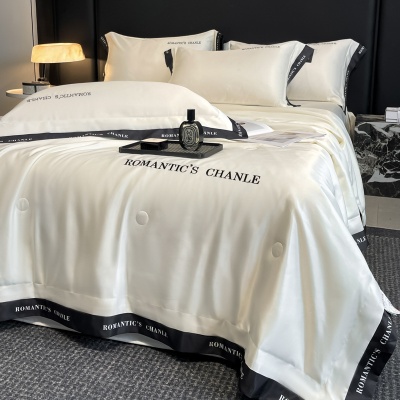 夏季轻奢水洗冰丝刺绣夏被四件套可机洗丝滑空调被床单款床上用品