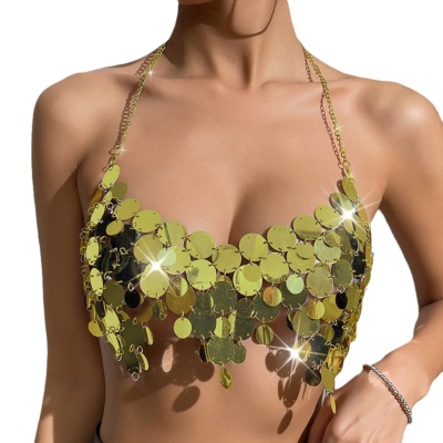 2023欧美新款ins工厂直销夜店性感亮片露背链条女装背心HD20470