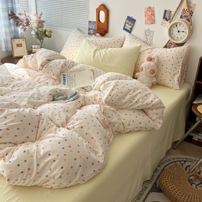 空调被薄被皱皱纱韩系可爱夏被小清新双拼印花可水洗超柔软四件套