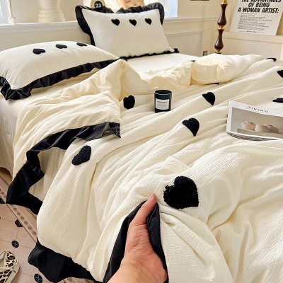 夏新款韩版小泡泡水洗棉毛巾绣夏被四件套爱心蝴蝶结薄被子空调被