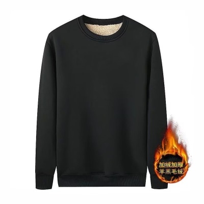 2023年秋冬羊羔绒套头卫衣男生百搭圆领保暖外穿纯色休闲宽松上衣