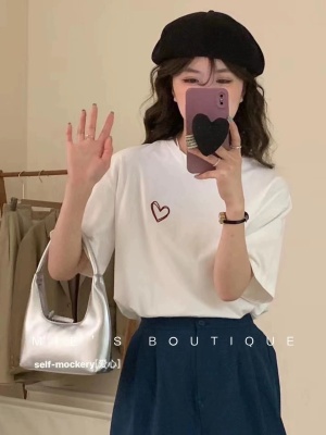 夏季重磅纯棉短袖t恤女韩版内搭女装正肩上衣打底衫服装白色t外贸