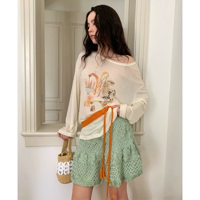 UNITY MODE天丝莱赛尔长袖针织透明防晒罩衫夏印花休闲上衣250698