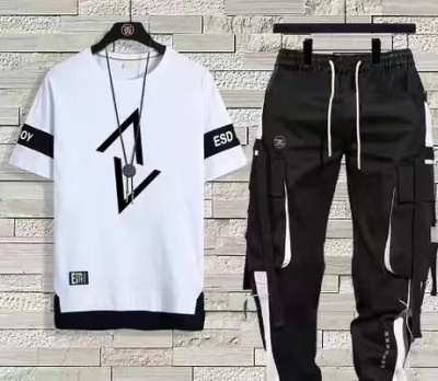 短袖t恤男士夏季薄款休闲长裤运动套装男装一套宽松半袖体恤