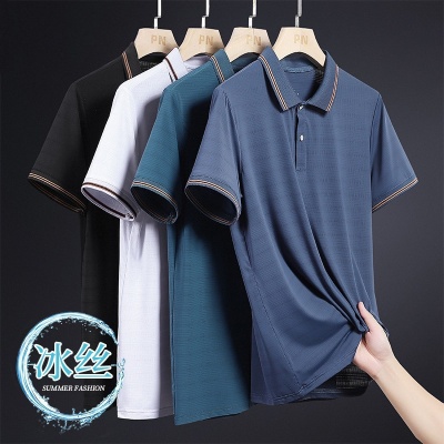 夏季中老年冰氧t恤男士宽松透气透气中年爸爸夏装短袖POLO衫半袖