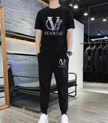 男士休闲套装冰丝2025夏季新款短袖t恤潮流男装运动一套搭配帅气