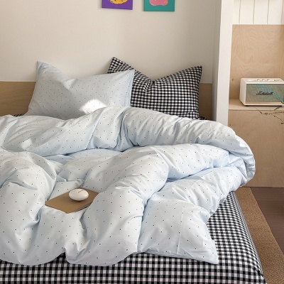 春夏款水洗棉撞色床上浮游冰岛简约风四件套纯棉床单床笠被罩批发