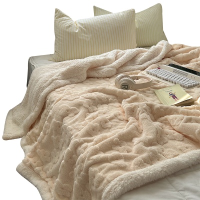 INS温柔云朵花舒棉绒毛毯加厚羊羔绒毯子秋冬保暖夏被空调被夏被