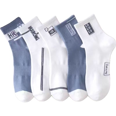 诸暨袜子男士春夏秋运动款中筒袜吸汗透气拼色条纹袜 男袜批诸暨