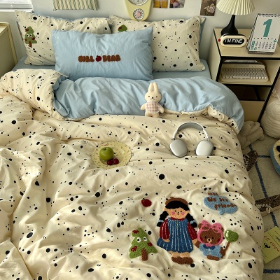 母婴级A类纯水洗棉毛巾绣四件套全棉床单被罩床笠学生宿舍三件套