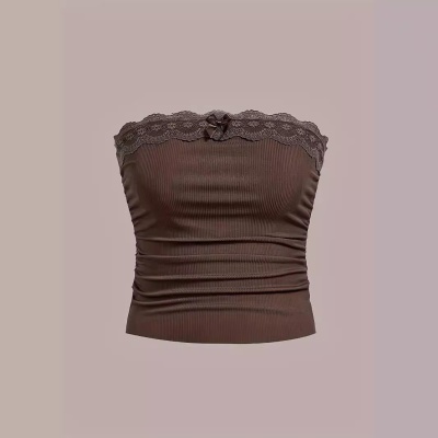 2024亚马逊跨境夏季新款蕾丝拼接纯色性感欧美上衣辣妹抹胸背心女