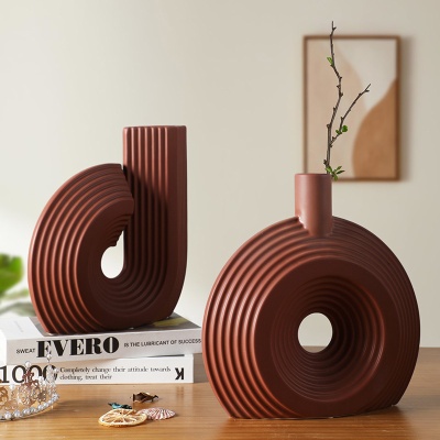 简约几何艺术线条陶瓷花瓶创意生活家居摆件样板房展厅装饰花瓶