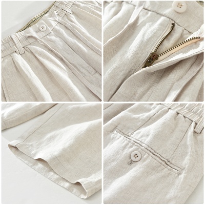 1626男士亚麻休闲裤抽绳松紧腰长裤宽松透气麻料七分裤子一件代发