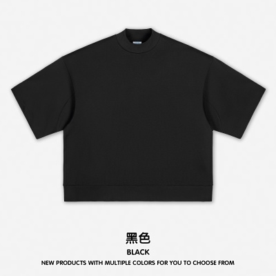 RS男装|2025新款305G重磅小高领男士短袖落肩Boxy螺纹下摆短袖t恤