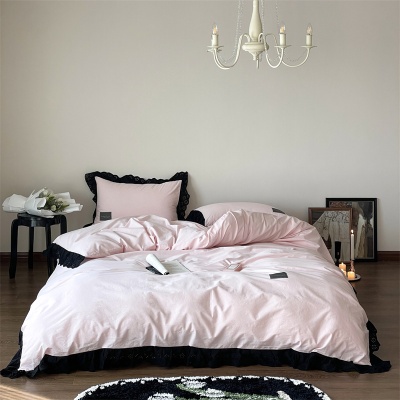 法式高定浪漫镂空花边四件套全棉纯棉被套公主风1.8m双人床上用品