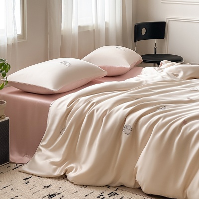 高奢A类100兰精天丝刺绣夏被床单四件套丝滑凉感夏被宿舍空调被子