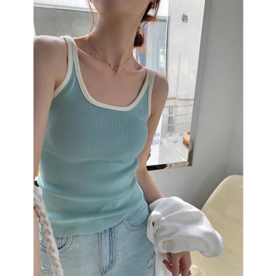 春夏内搭撞色条纹修身百搭外穿针织背心韩版打底螺纹棉带胸垫吊带