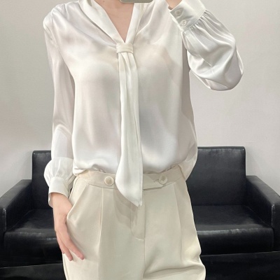 2023夏季新款飘带领职业装通勤百搭女士衬衫