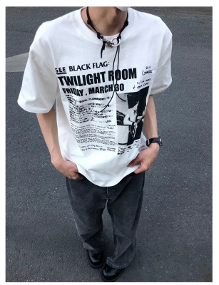 高品质 重磅310g纯棉小领口短袖t恤cleanfit数码印花男女夏季上衣